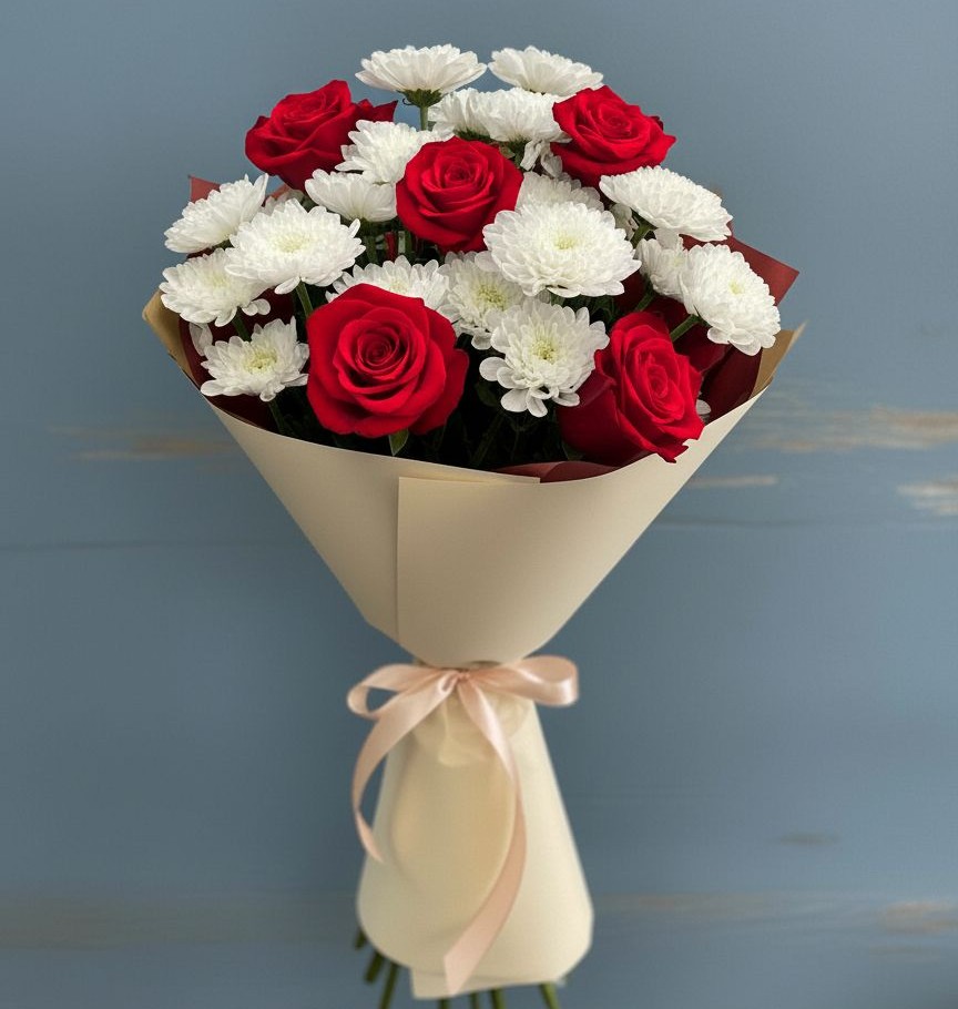 Букет цветов из: Розы и Хризантемы в Масловский