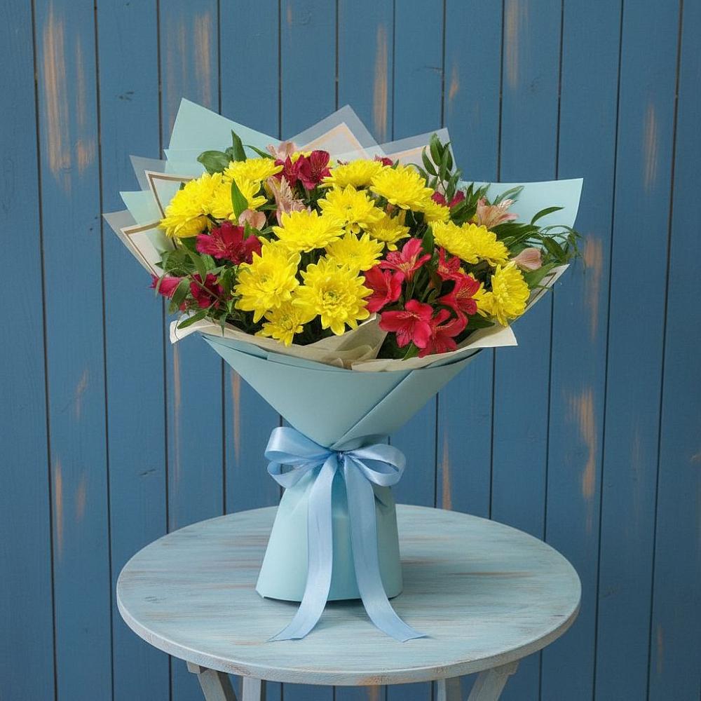 Букет цветов из: Альстромерии и Хризантемы в Масловский