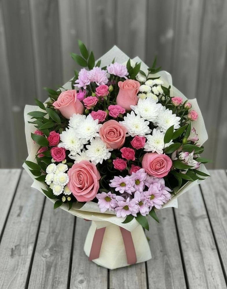 Букет цветов из: Альстромерии, Гвоздики, Розы и Хризантемы в Масловский