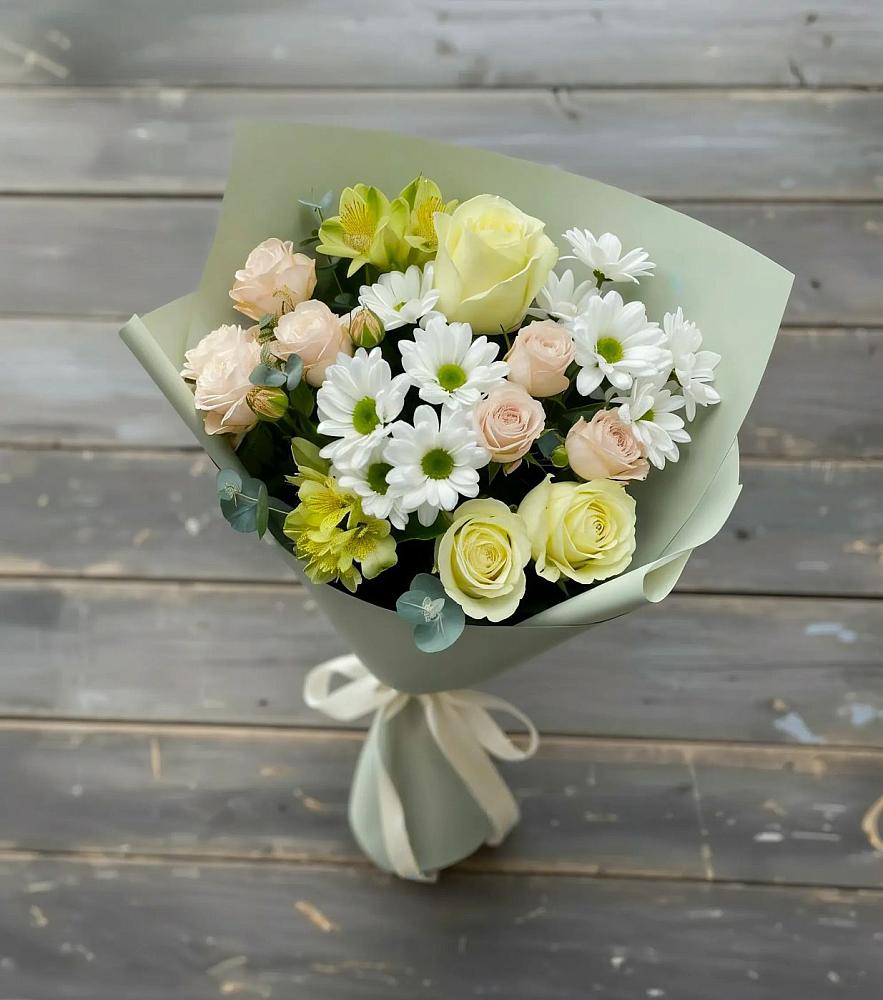 Букет цветов из: Альстромерии, Розы и Хризантемы в Масловский