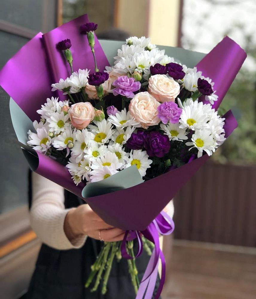 Букет цветов из: Хризантемы, Гвоздики и Розы в Масловский