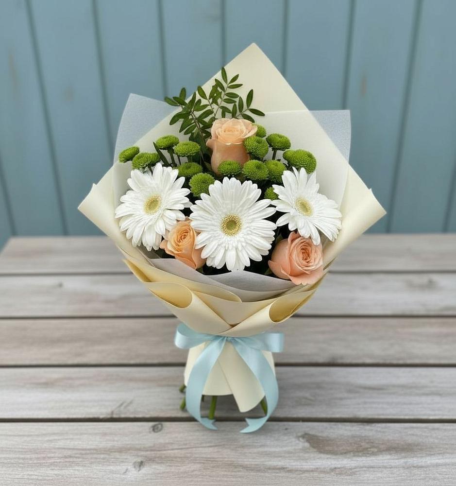 Букет цветов из: Герберы, Розы и Хризантемы в Масловский
