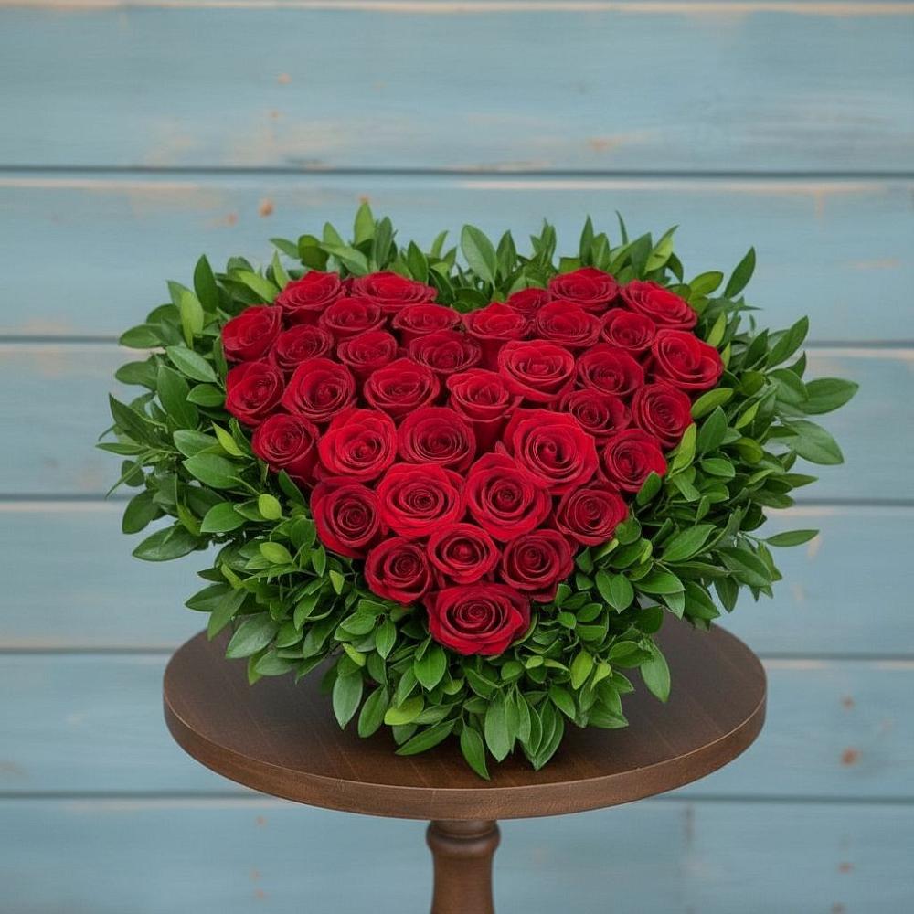 Цветочная композиция из Розы в виде сердца в Масловский