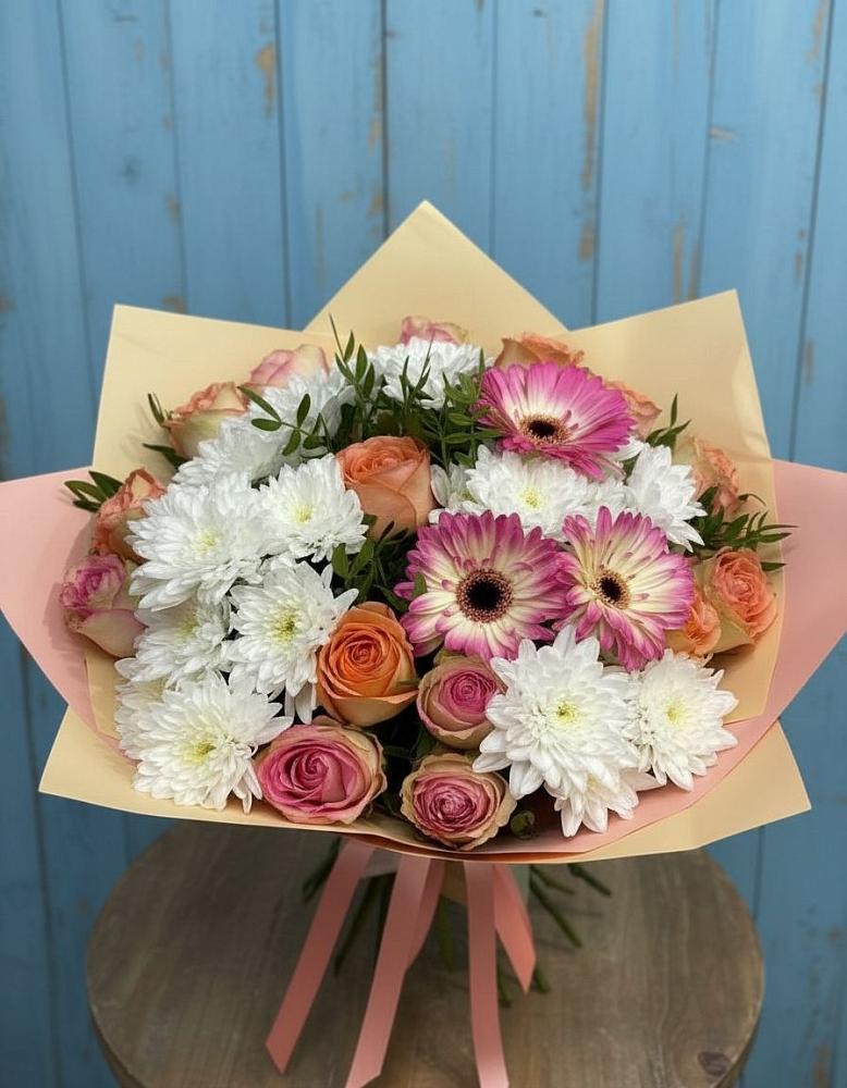 Букет цветов из: Розы, Герберы и Хризантемы в Масловский
