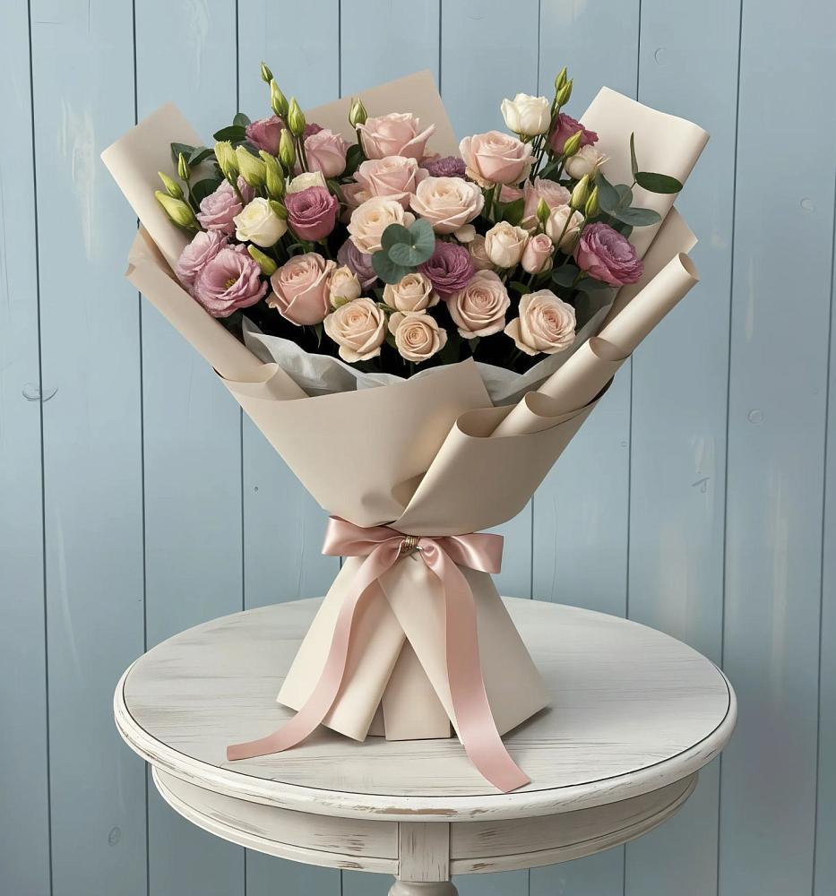 Букет цветов из: Розы и Лизиантусы в Масловский