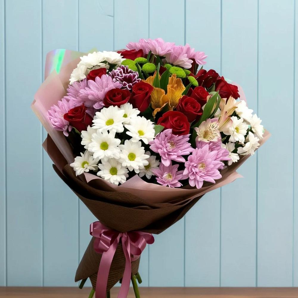 Букет цветов из: Розы, Хризантемы и Альстромерии в Масловский