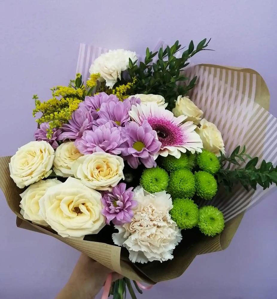 Букет цветов из: Хризантемы, Розы, Гвоздики и Герберы в Масловский